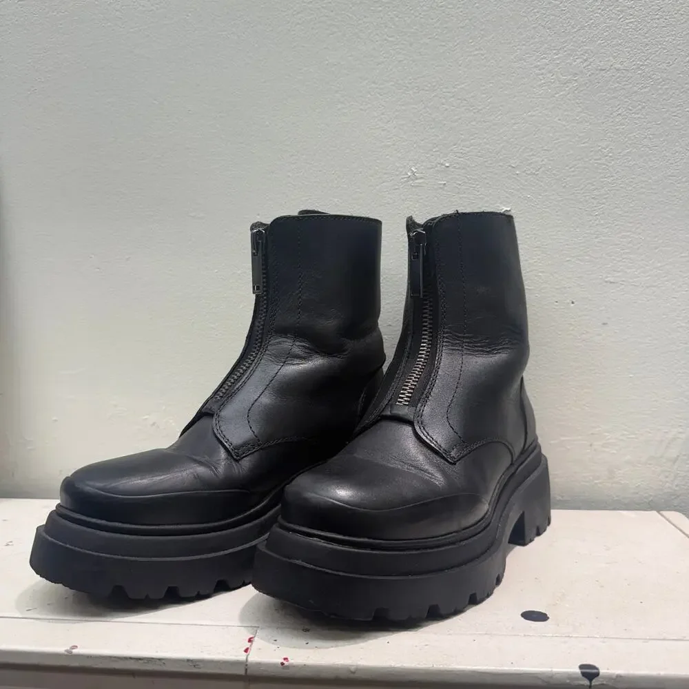 Thursday Boot Company 8 Ryder Platform Boots Black Leather Zip Goth